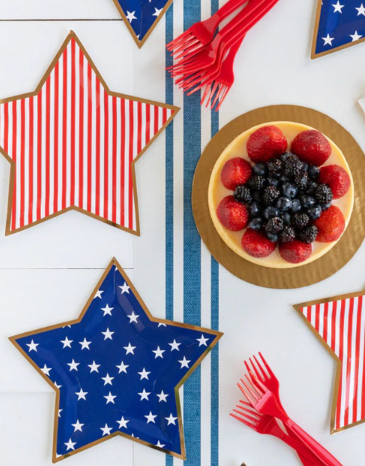 Stars and Stripes Star Plates - America's 250th Birthday Celebration Semiquincentennial Party Supplies (Set of 8)