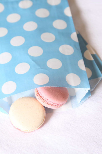 Blue polka dot baby shower favor bags