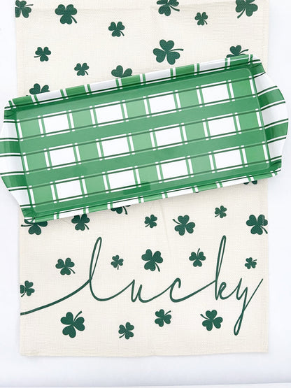 Green Plaid Gingham Melamine Party Tray – 15.25" Reusable Serving Tray for Appetizers