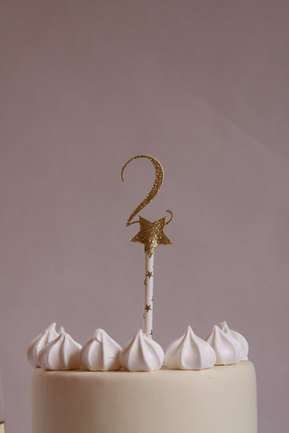 Number 2 Cake Topper Gold Star - 2nd Birthday Cake Topper