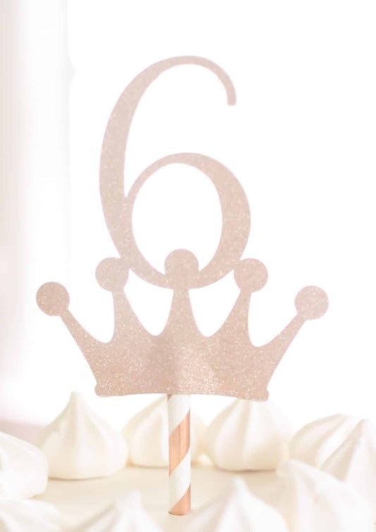 6th Birthday Crown Cake Topper - Rose Gold