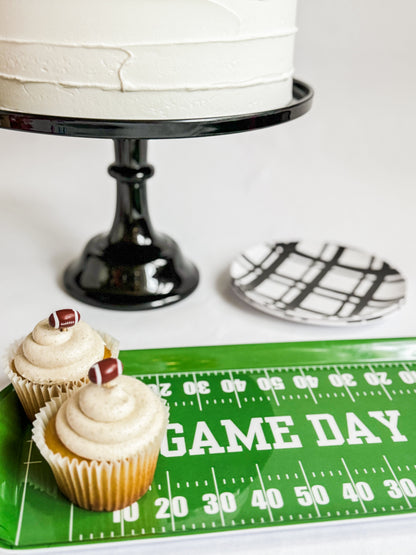 Green Football Game Day Melamine Serving Tray — Appetizer & Tailgate Platter