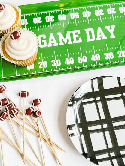 Green Football Game Day Melamine Serving Tray — Appetizer & Tailgate Platter