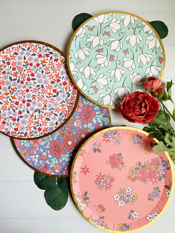 Floral Party Plates Large 9 Inch - Baby Shower Plates, 10 Pack
