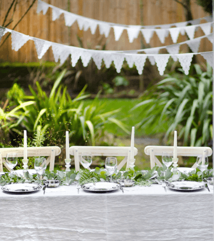 Add a touch of elegance and sophistication to your party decor with our intricate White Paper Lace Bunting. Perfect for baby showers, weddings, or bridal showers, this bunting is sure to impress with its delicate cutout details that give the impression of real lace.