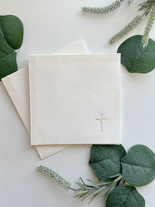 Simple Gold Cross Cocktail Napkins - White & Gold Foil | Religious Celebration