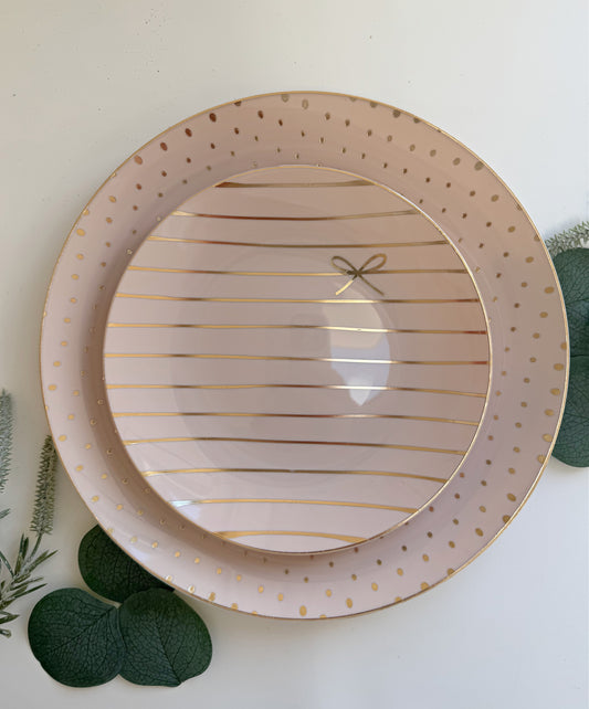 Linen Taupe and Gold Bow Plates - Bridal Shower Disposable Dinnerware Set | 40 Count