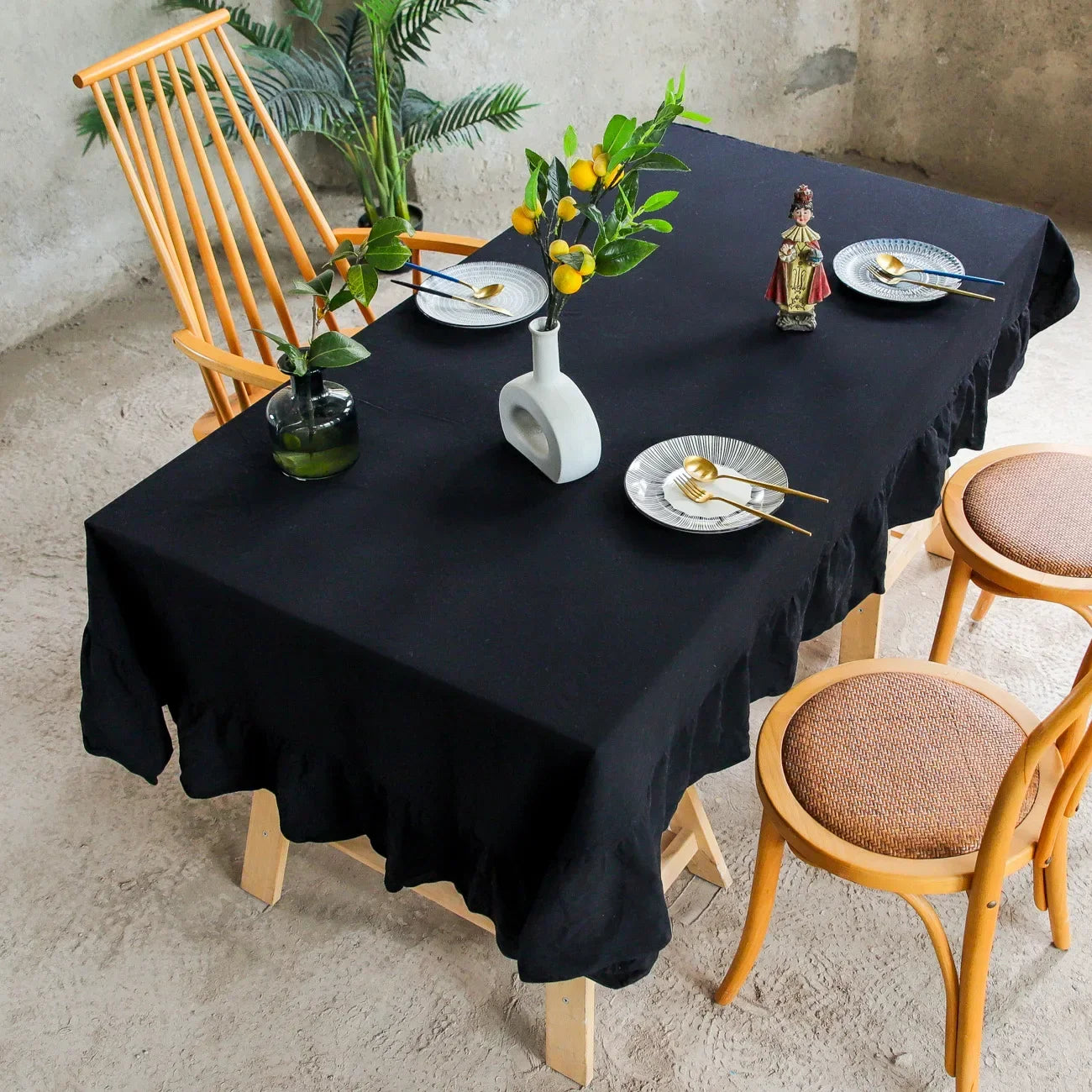 Luxurious Cotton Tablecloth Ruffled Edge - Progressive Dinner Home Entertaining Hospitality Table Linen