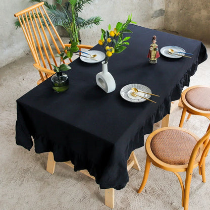 Luxurious Cotton Tablecloth Ruffled Edge - Progressive Dinner Home Entertaining Hospitality Table Linen