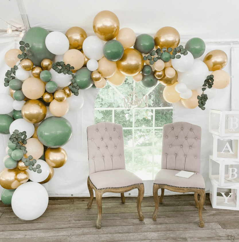 Sage, Gold & White Balloon Garland