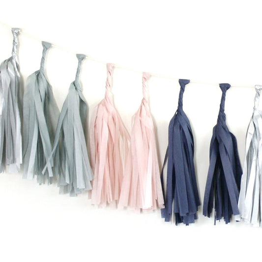 Navy, Blush and Silver Tassel Garland