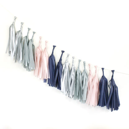 Navy, Blush and Silver Tassel Garland