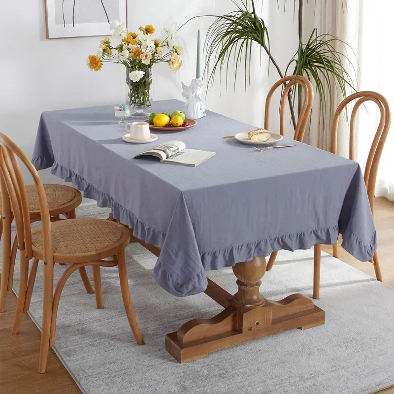 Luxurious Cotton Tablecloth Ruffled Edge - Progressive Dinner Home Entertaining Hospitality Table Linen
