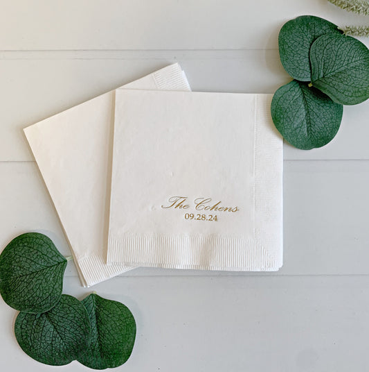 Personalized Wedding Reception Cocktail Napkins - Last Name & Date