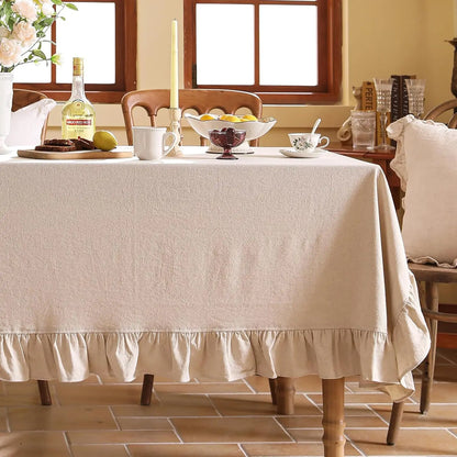 Luxurious Cotton Tablecloth Ruffled Edge - Progressive Dinner Home Entertaining Hospitality Table Linen