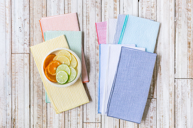 Seersucker Cloth Napkins Set of 8 - Colorful Reusable Napkins No Ironing Needed