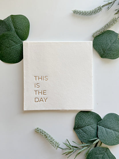 This is the Day Gold Foil Cocktail Napkins - Christian Wedding & Baptism Party Supplies