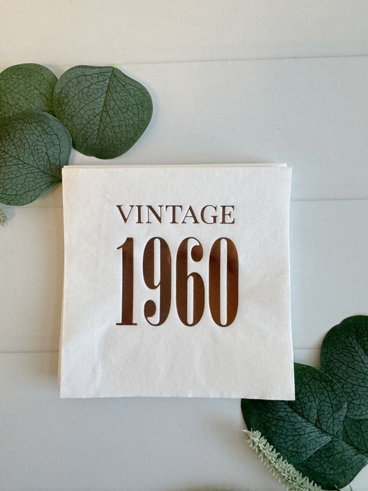 Vintage 1960 Cocktail Napkins Bronze on White - 65th Birthday & Espresso Martini Party