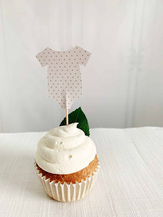 White Dot Onesie Cupcake Toppers