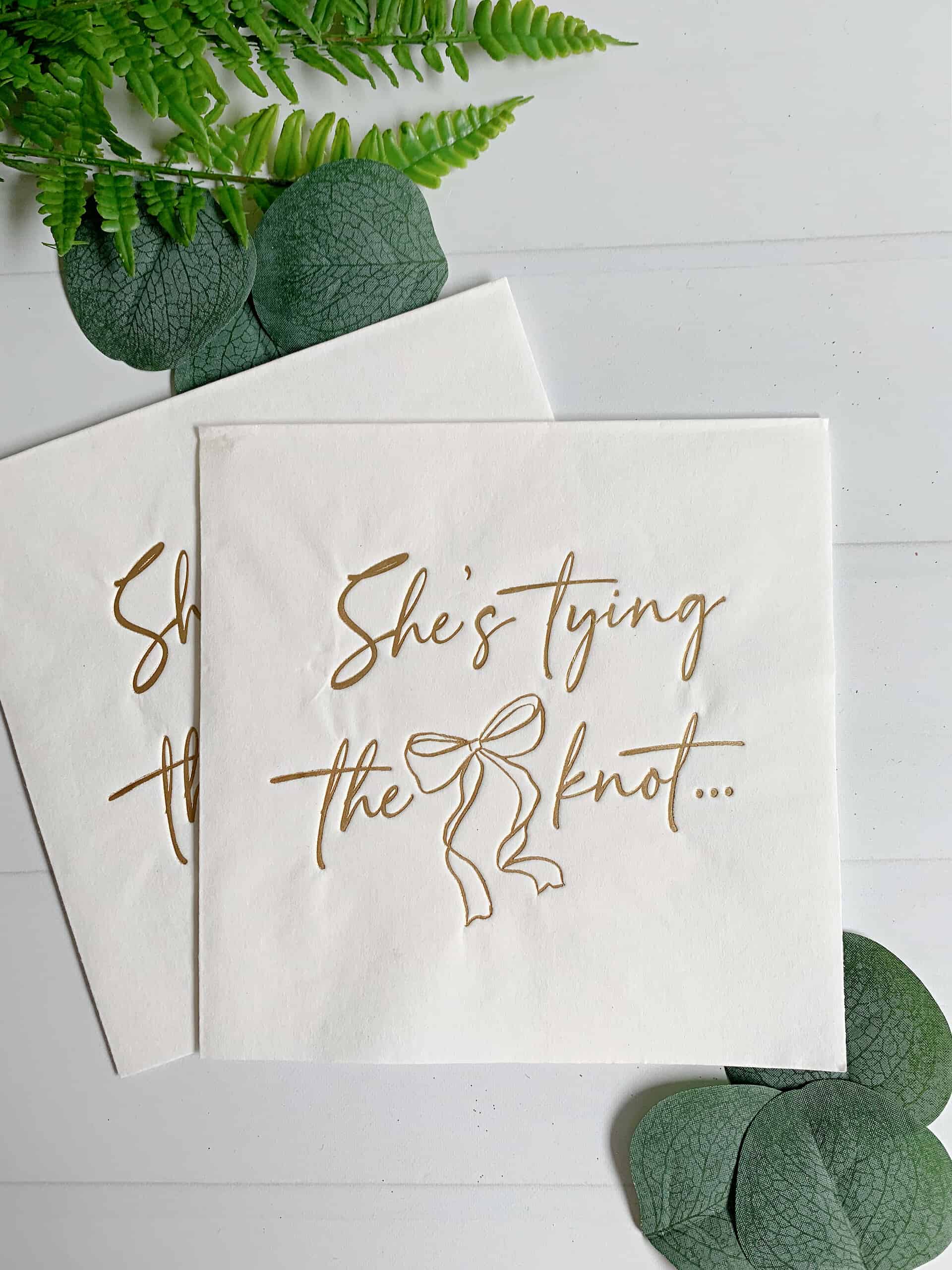 Introducing our "She's Tying The Knot" Luncheon Napkins, featuring a chic preppy bow design that adds a touch of elegance to your bridal shower or bachelorette party.