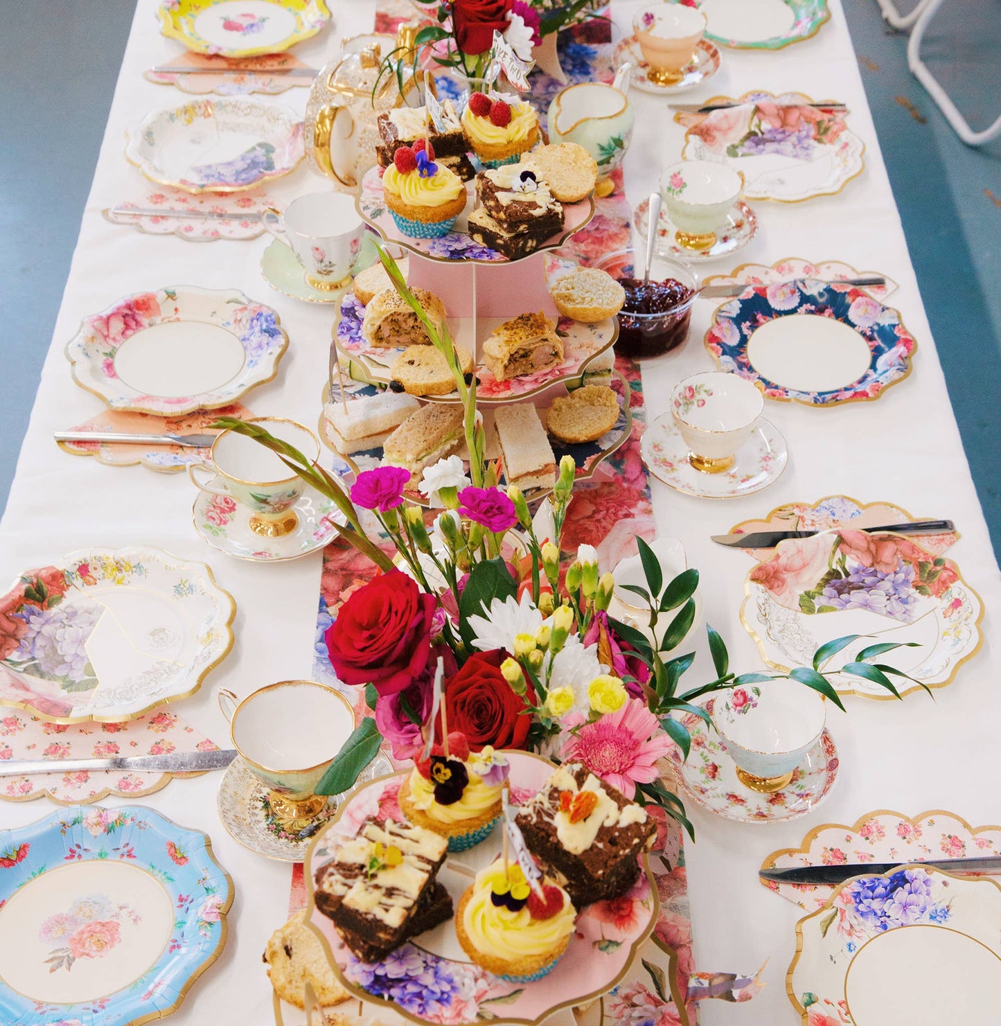 Tea Party Chintz Paper Plates - Floral 8 Inch Plates for Alice in Wonderland & Baby Showers (12-Pack)