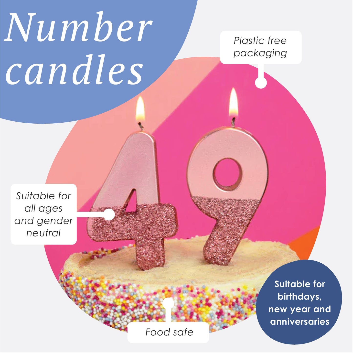 Number 4 Birthday Candle - Rose Gold Glitter | Cake Topper