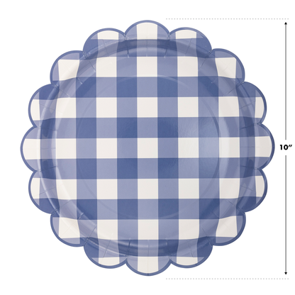 Scalloped Blue Gingham Paper Plates
