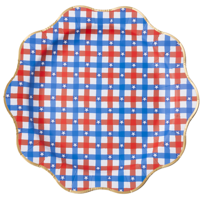 Red & Blue Gingham Star Dinner Plates | 4th of July Party Plates