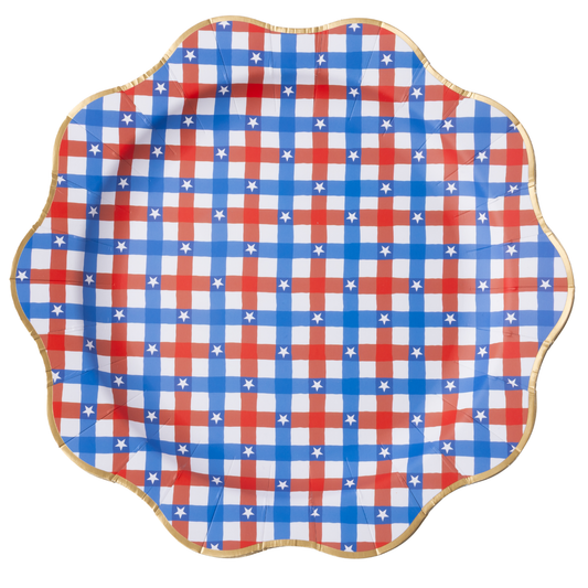 Red & Blue Gingham Star Dinner Plates | 4th of July Party Plates