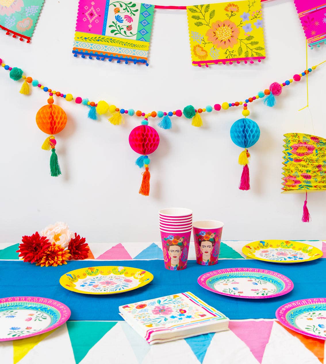 Boho Fiesta Paper and Pom Pom Banner