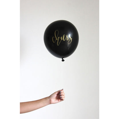 Cheers Balloons Black with Gold - NYE 2026 Party Balloons Set of 3