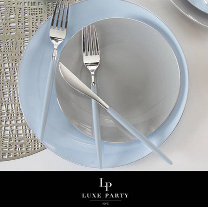 Ice Blue and Silver Plastic Forks - Premium Disposable Forks Set of 32