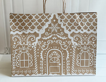 Large Gingerbread House Gift Bags - Christmas Holiday Gift Wrap (Set of 5)