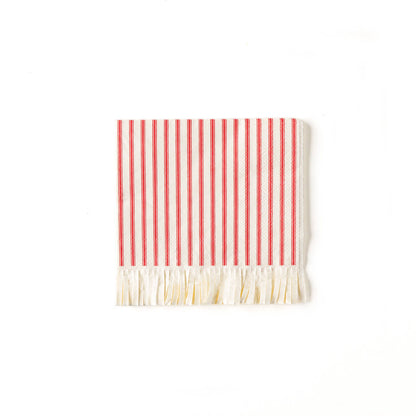 Red and White Striped Fringe Cocktail Napkins