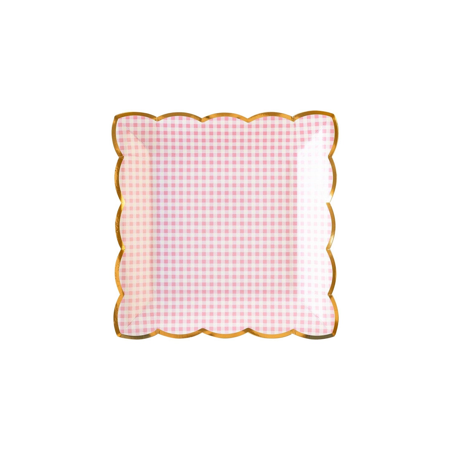 Pink Gingham Scalloped Plates - Gold Edges