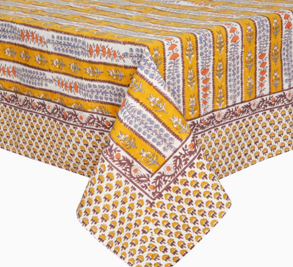 Provence Avignon Dijon & Blue Tablecloth 70x128 - French Country Botanical Print