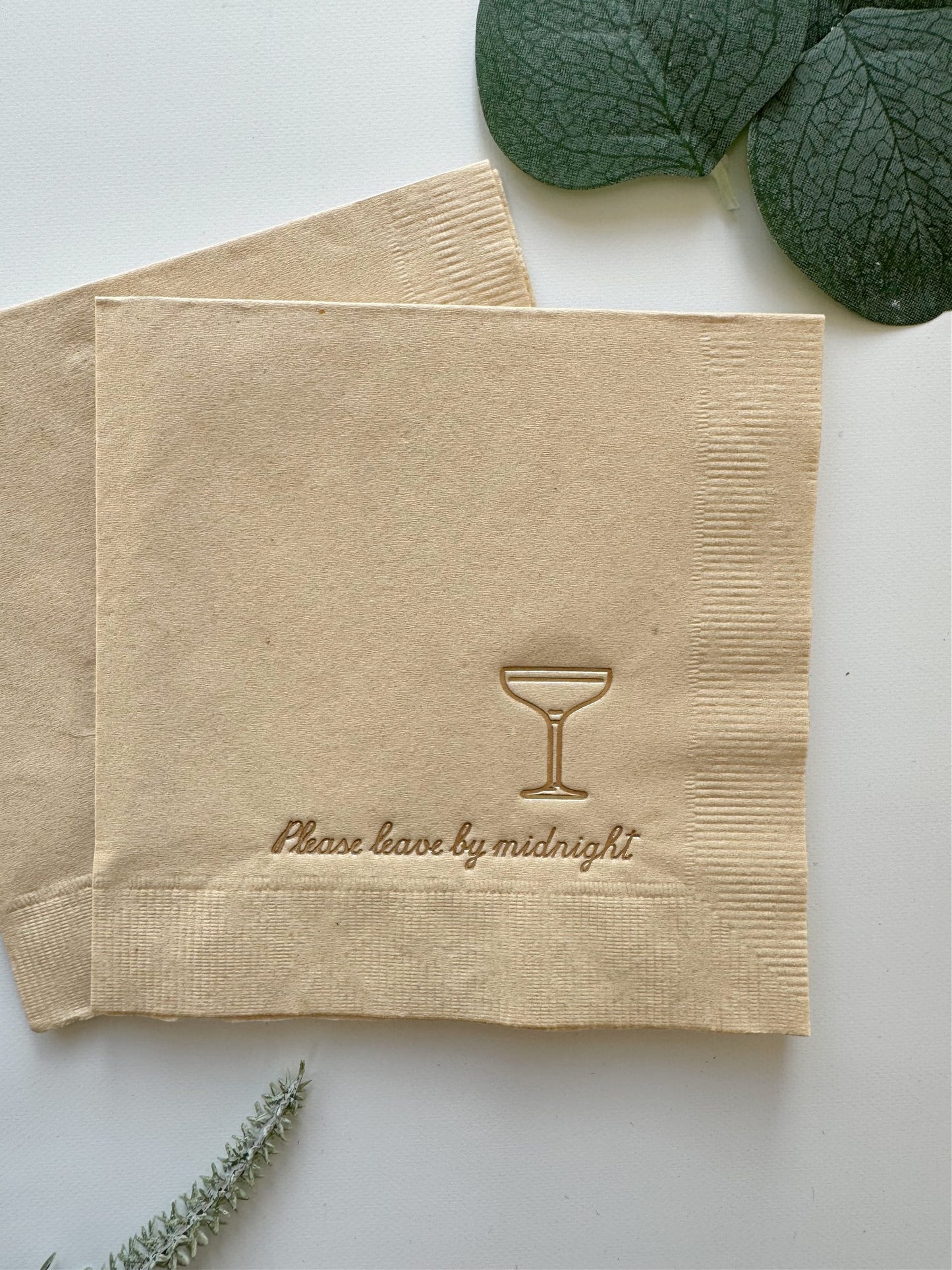 Please Leave by Midnight Gold on Tan Cocktail Napkin