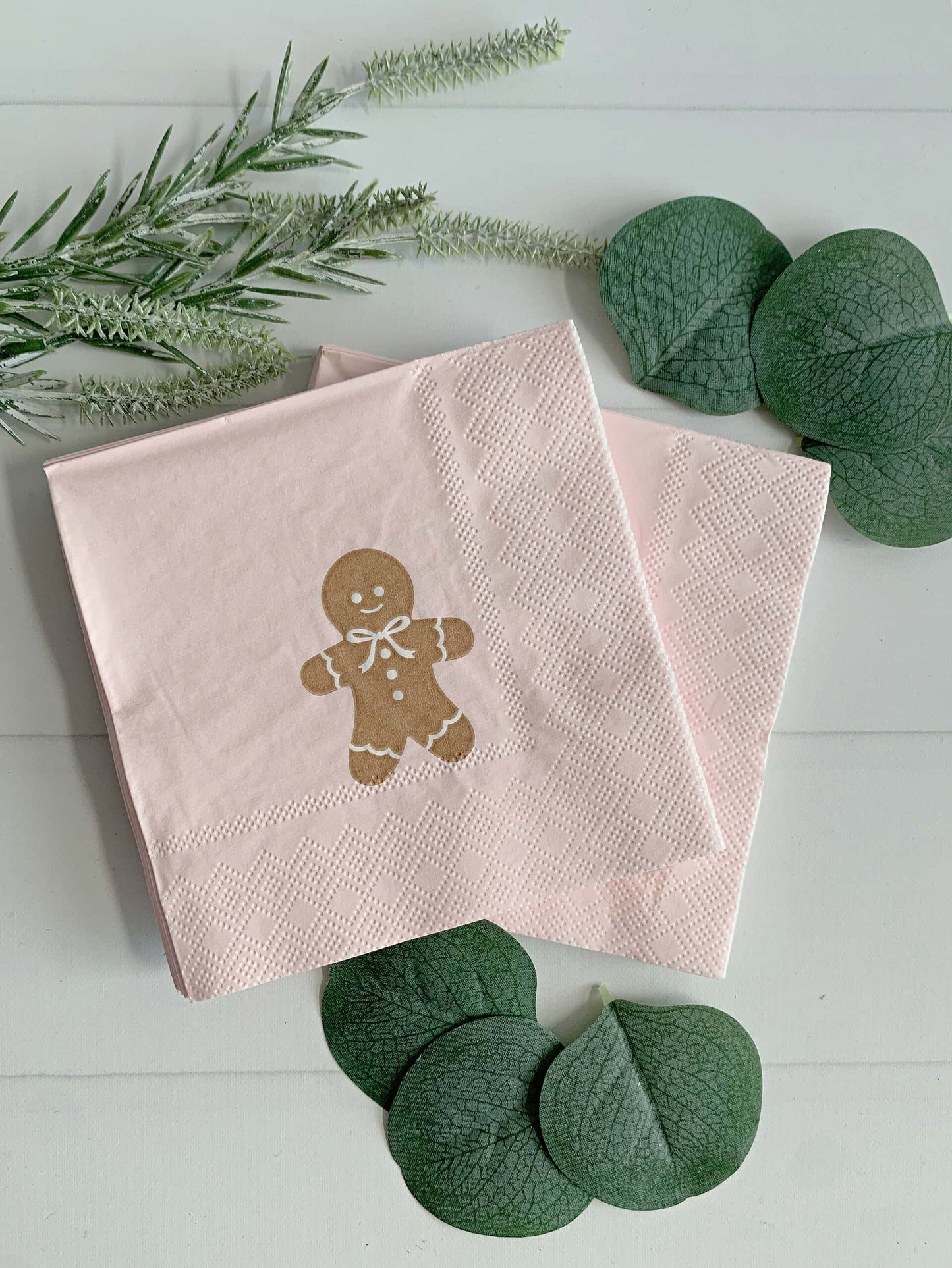 Gingerbread Man Pink Christmas Cocktail Napkins