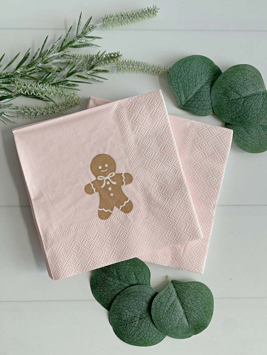 Gingerbread Man Pink Christmas Cocktail Napkins