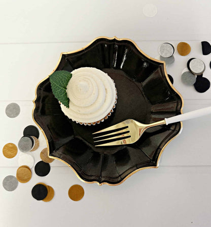 Black Scalloped Dessert Plates - Paper
