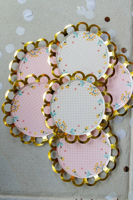 Tea Party Dessert Plates - Pink & Beige