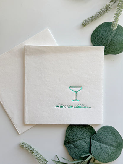 A Tini New Addition Cocktail Napkins - Green Foil on White - Baby Shower Napkins Set of 20