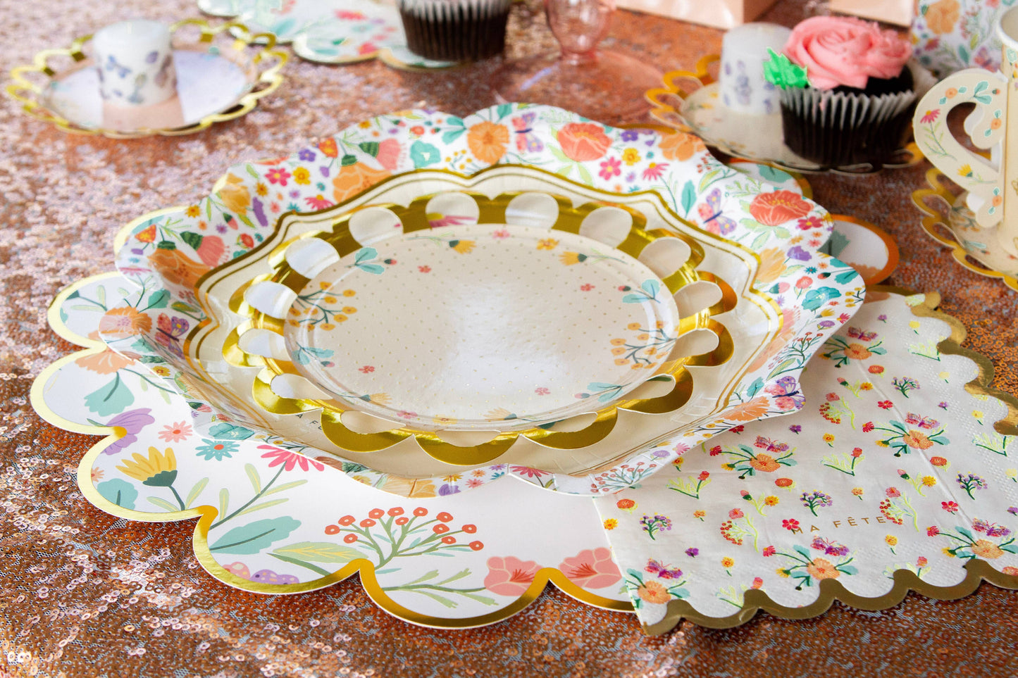 Tea Party Dessert Plates - Pink & Beige