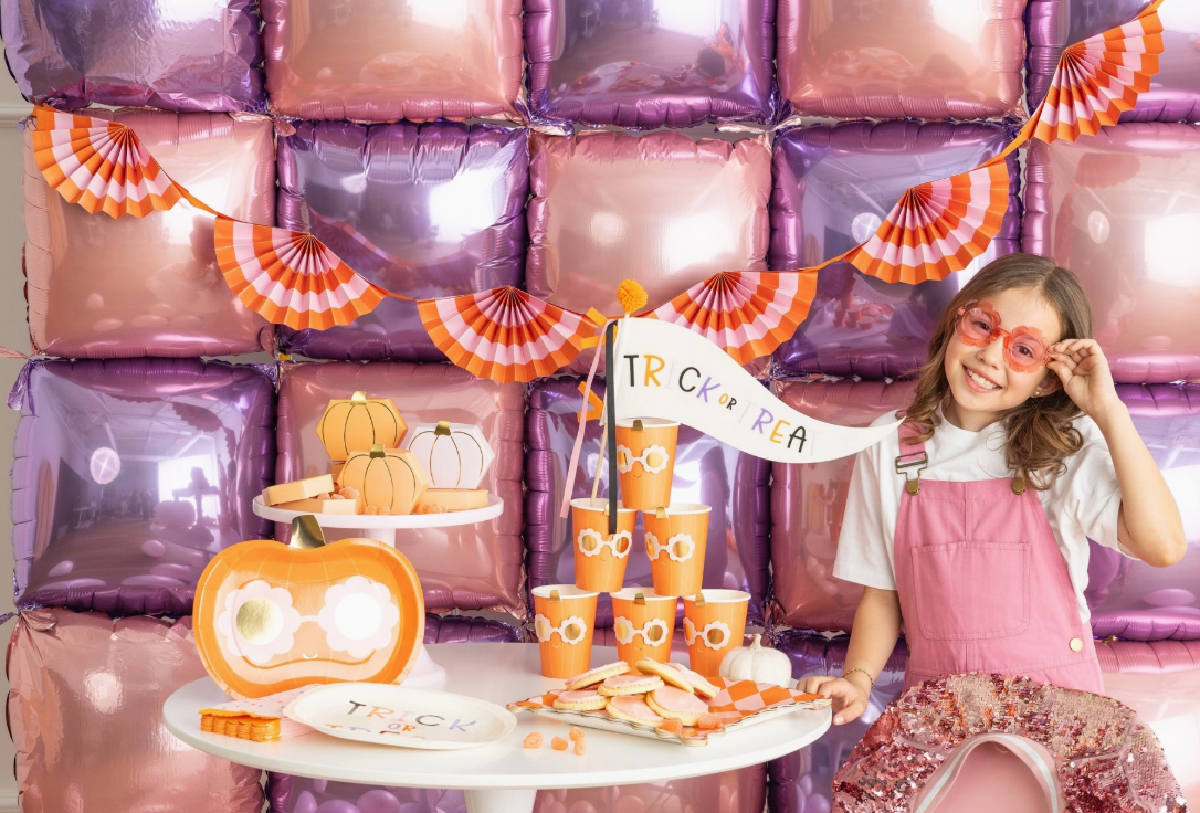 Hot Pink & Orange Scalloped Fan Bunting Banner - Citrus Baby Shower Party Decoration