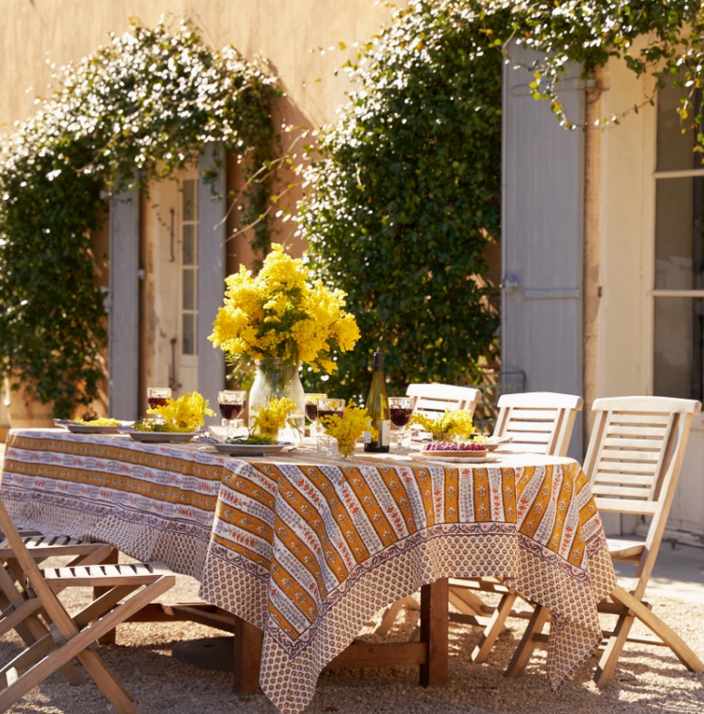 Provence Avignon Dijon & Blue Tablecloth 70x128 - French Country Botanical Print