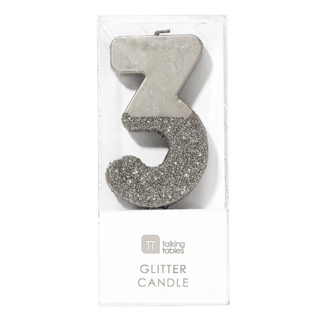 Number 3 Birthday Candle - Silver Glitter | Cake Topper