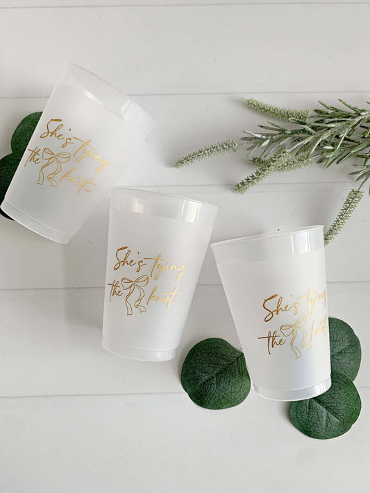 She's Tying the Knot 12 oz Gold Imprint Frosted Cups