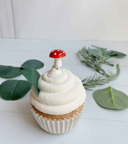 Mini Red Mushroom Picks 10 Pack - Spun Cotton Toadstool Decorations for Wreaths & Crafts