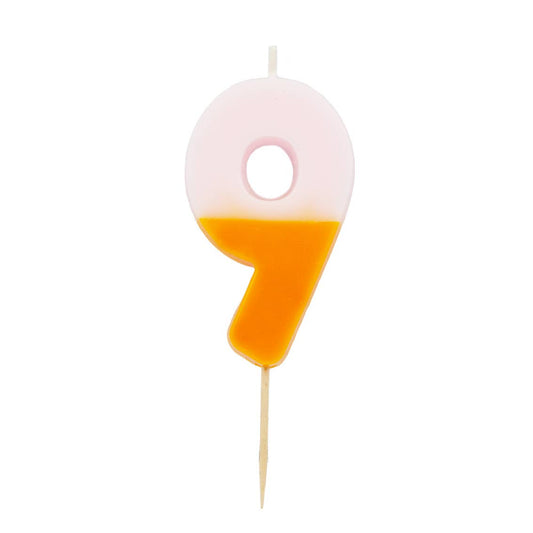 Number 9 Birthday Candle - Two Tone Pink & Orange Ombre - Safari Birthday Cake Topper