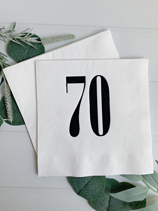 70th Birthday Luncheon Napkins - White & Black